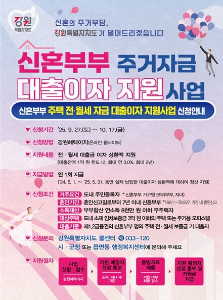 강원특별자치도, 신혼부부 주거자금 대...